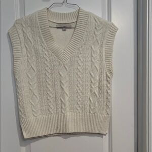 LOFT Cream V-Neck Cable Knit Sweater